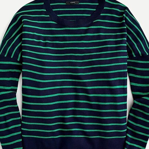 J. CREW Relaxed-fit Crewneck Sweater Navy Warm Clover Stripe L Merino Wool EUC - Picture 2 of 8